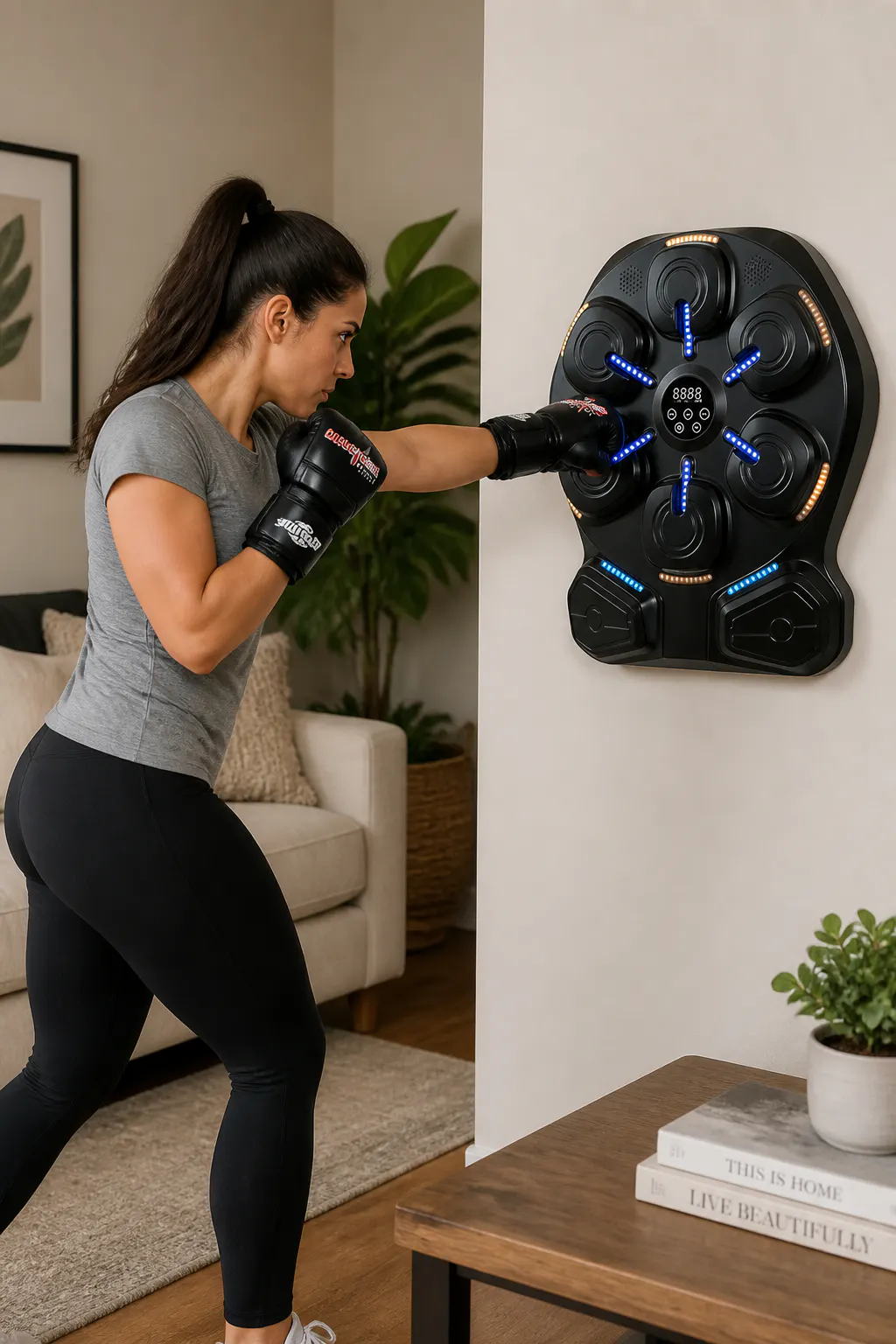 Person enjoying a home boxing workout in a private room