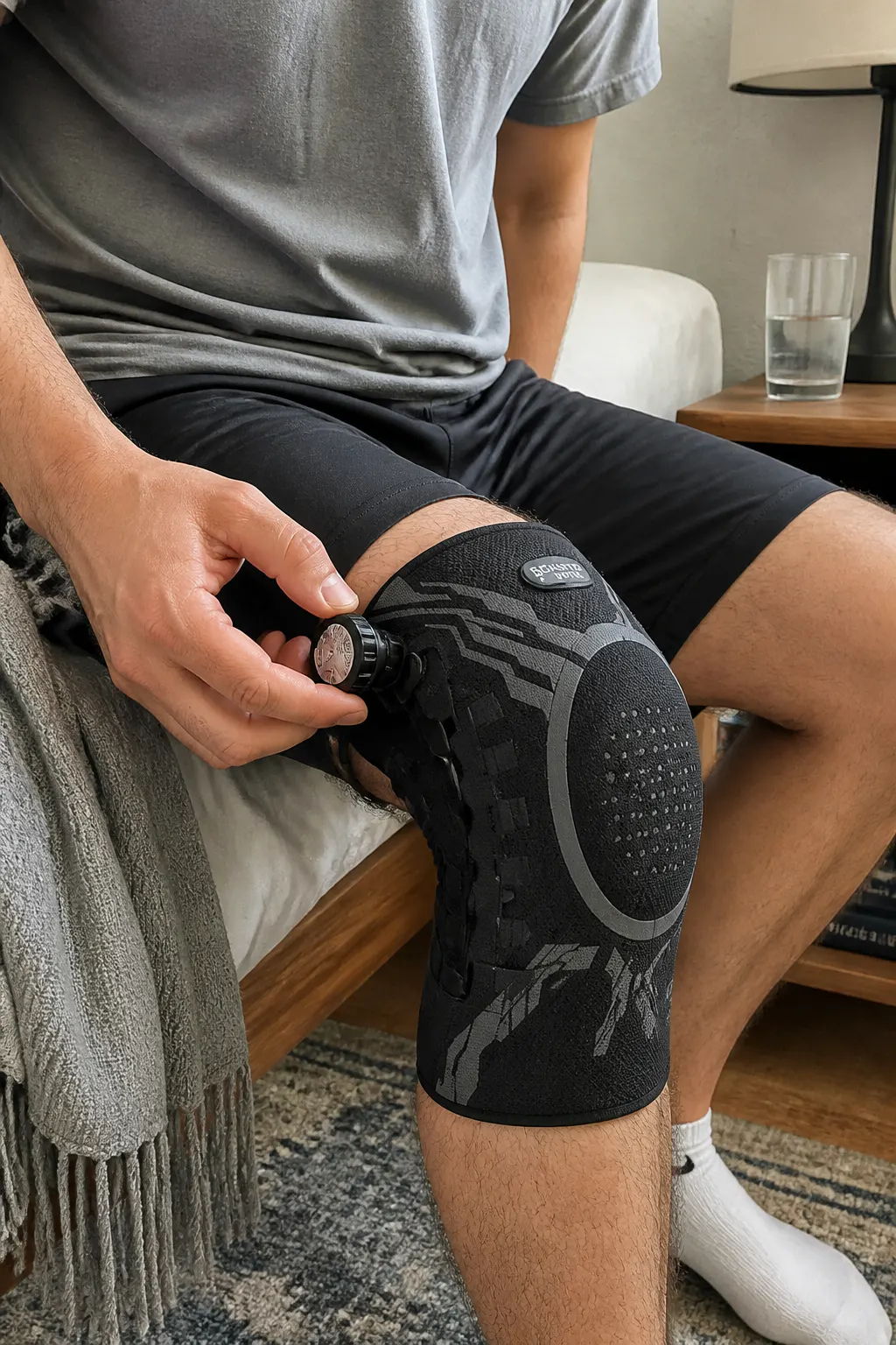 Physical therapist holding the adjustable knee brace