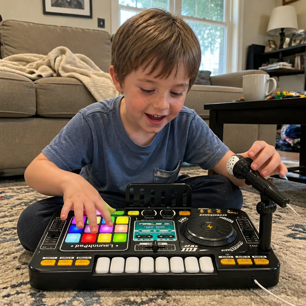A child performing on the MiniMix DJ Set Pro