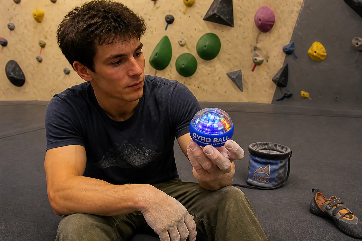 Climber using the Torque Ball for forearm training