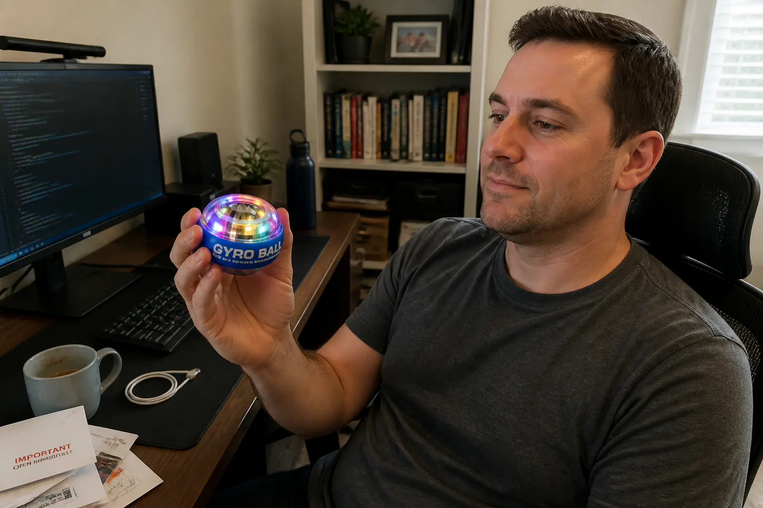 Gamer using the Torque Ball at a desk