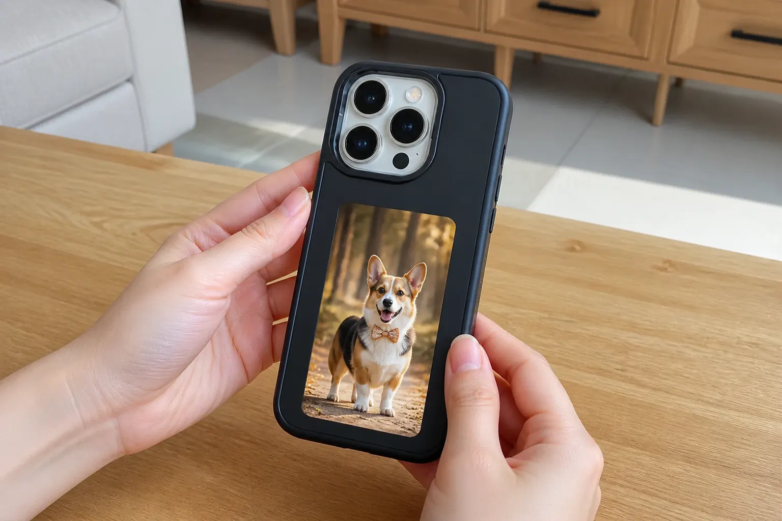 Close-up of the case camera cutout aligned perfectly with the phone lenses