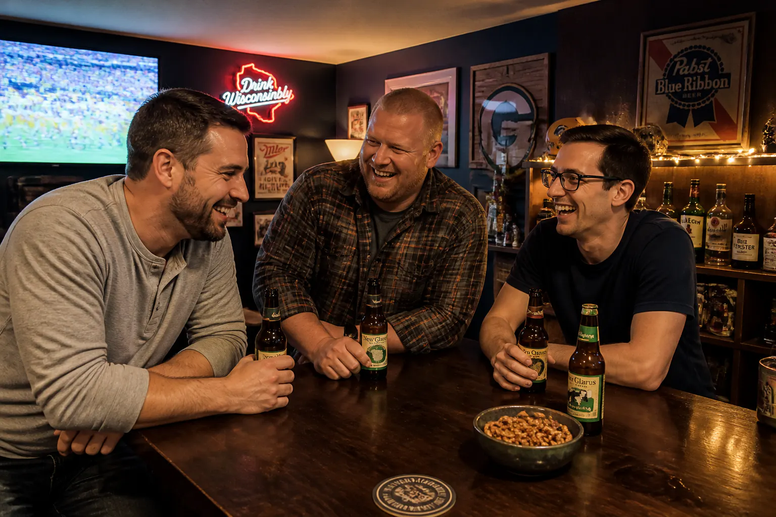 The mortar launcher styled on a man-cave bar top as friends gather to try it
