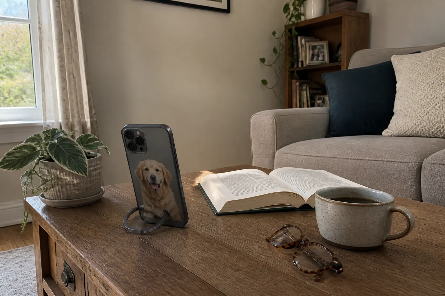Phone with custom e-ink display on the back held in hand