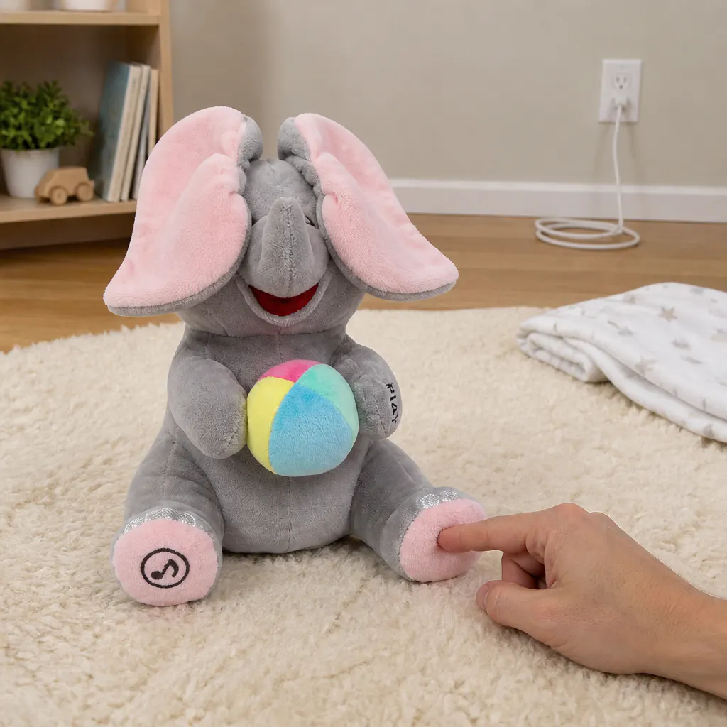 The elephant lifting its ears to hide its eyes then flapping them down