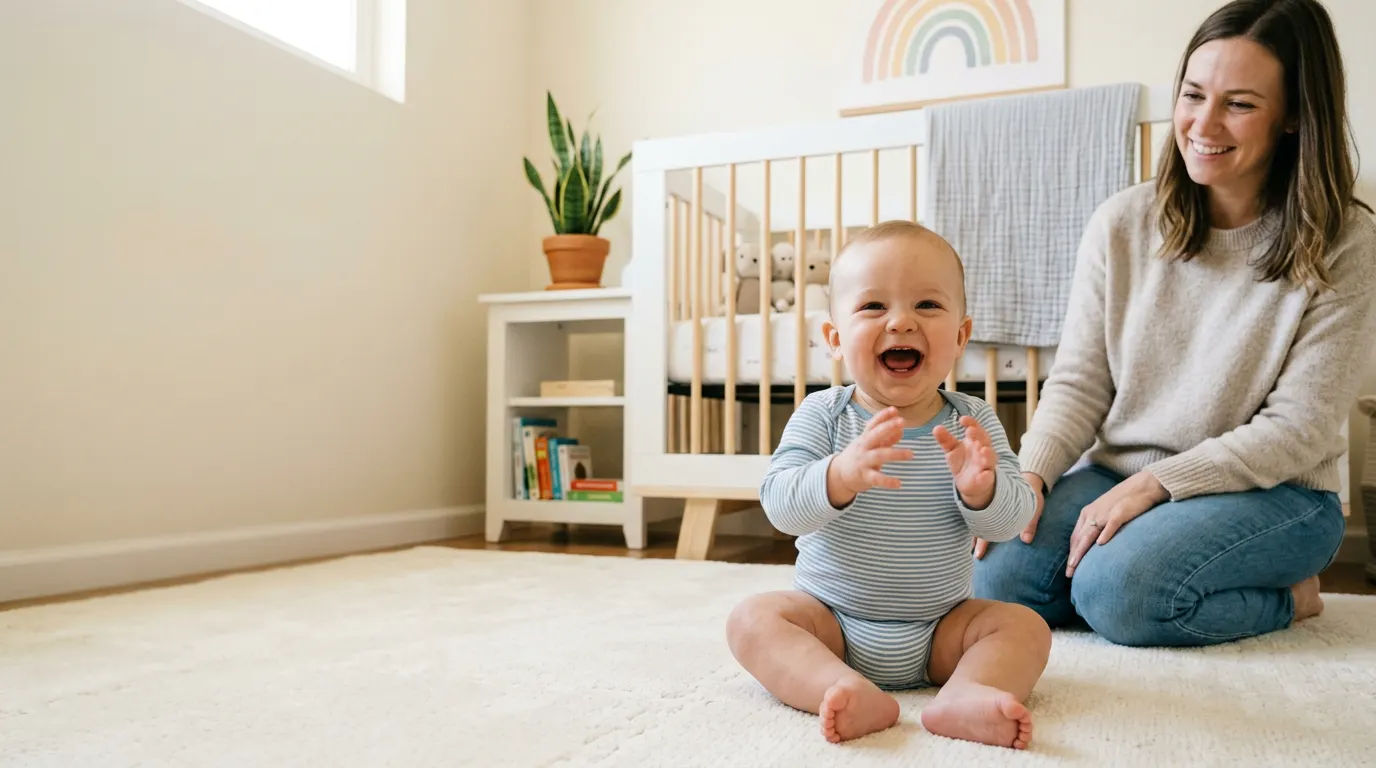 Baby laughing with the Hide-and-Seek elephant