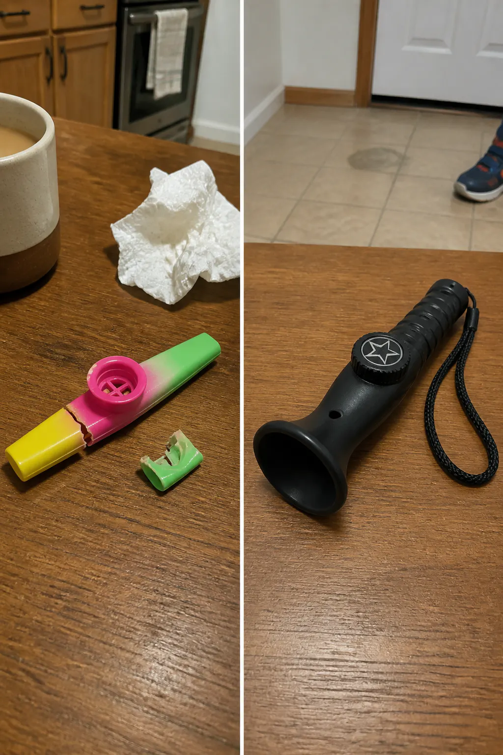 The Zobo Kazoo after being dropped and stepped on, still intact