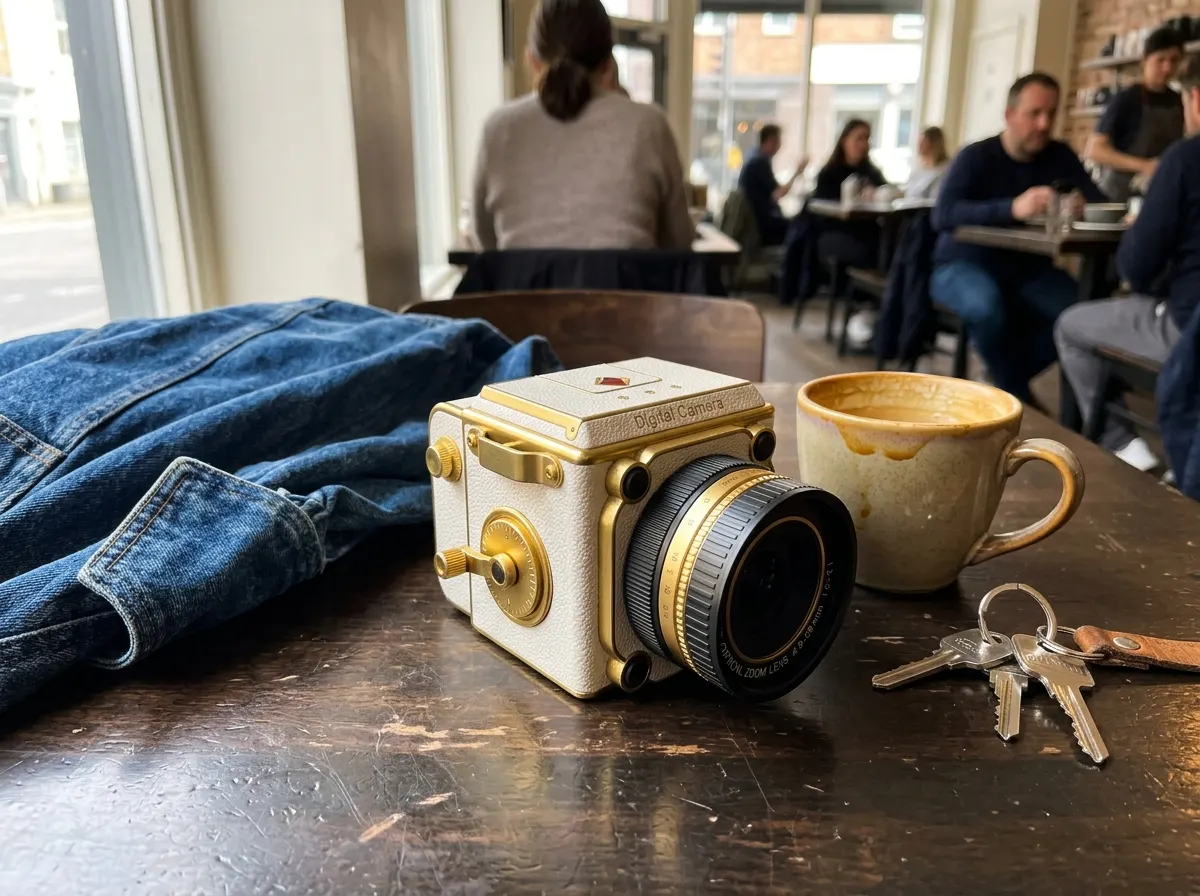 Vintage camera held, showing solid build quality