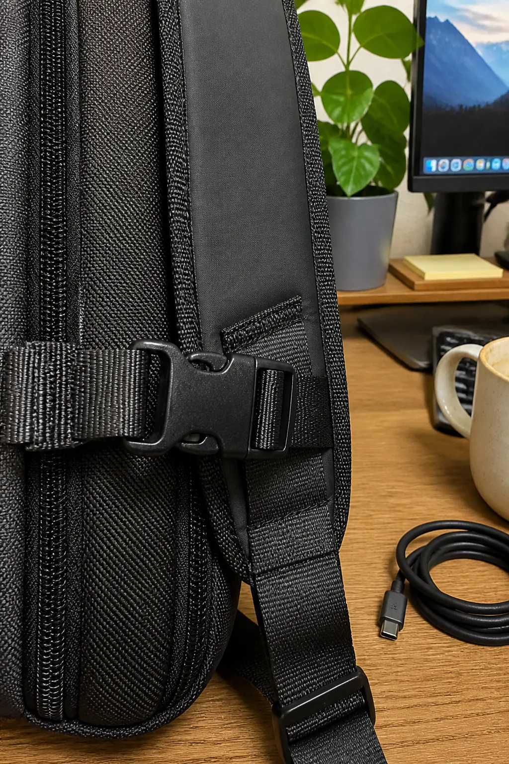 Water-resistant nylon travel pack detail