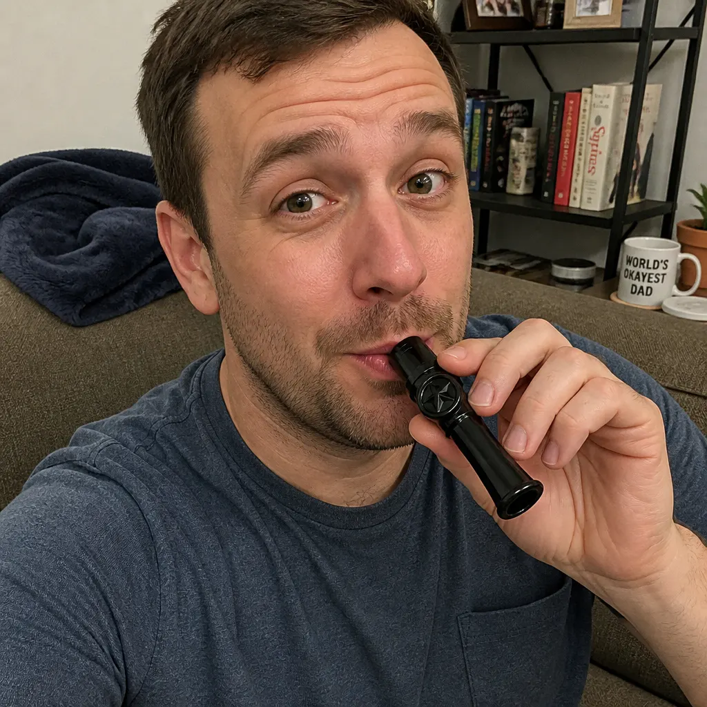 Child playing the Zobo Kazoo on the living room floor
