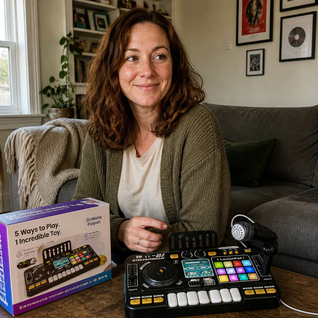 Linda R.'s child using the MiniMix DJ Set Pro