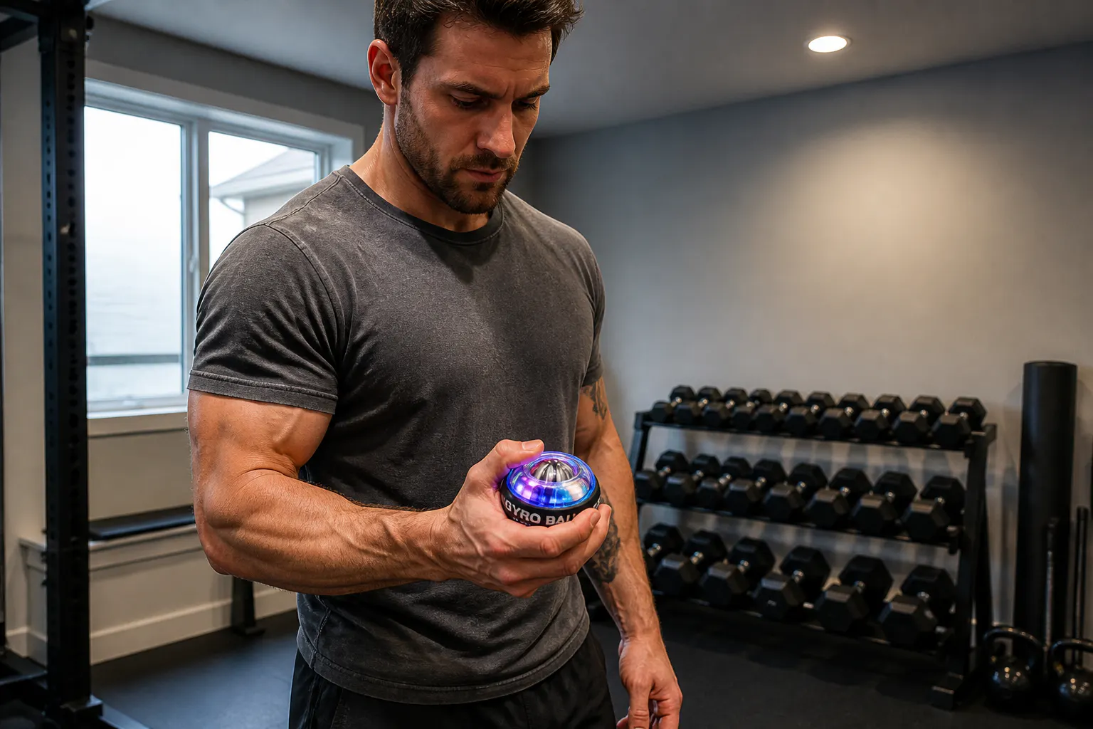 A climber using the Torque Ball as a forearm finisher