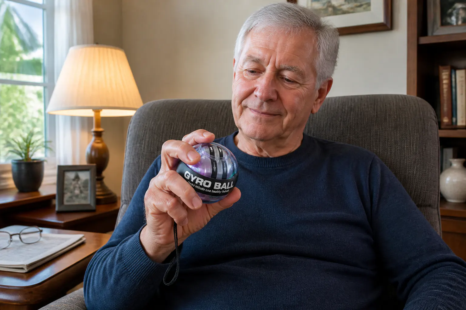 An older adult keeping grip strength with the Torque Ball