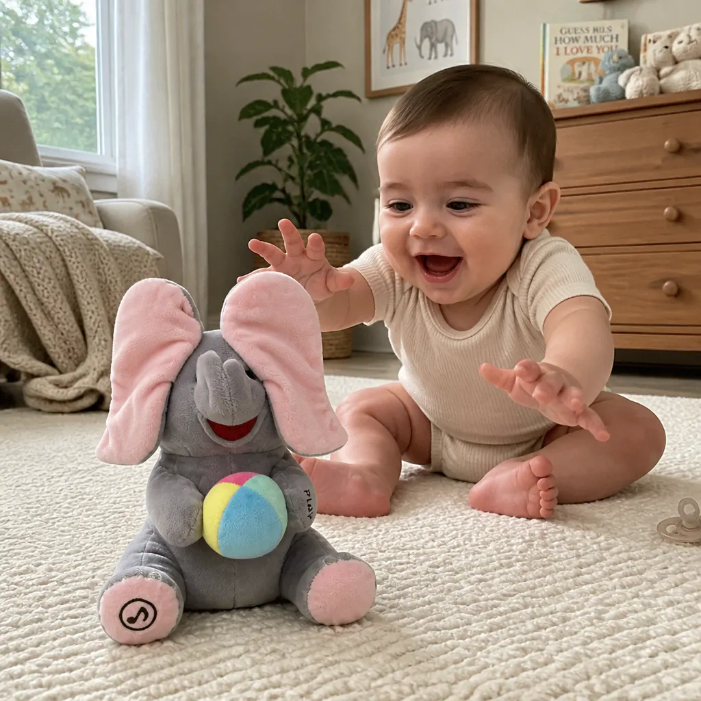 Baby giggling as the elephant flaps its ears