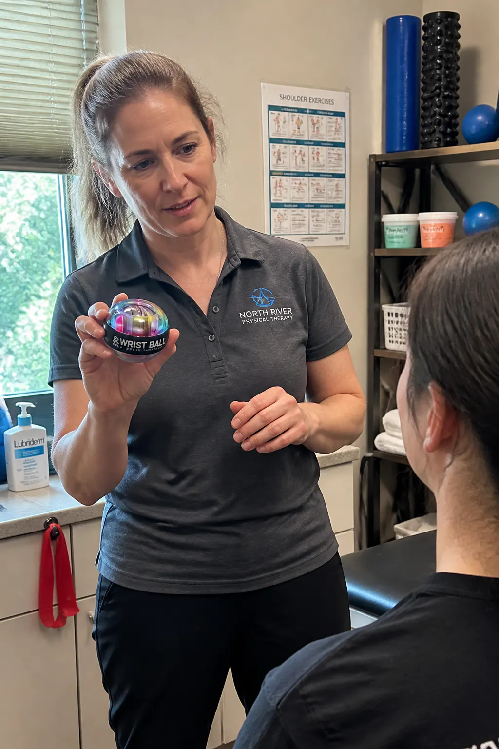 Physical therapist demonstrating the Torque Ball in a clinical setting