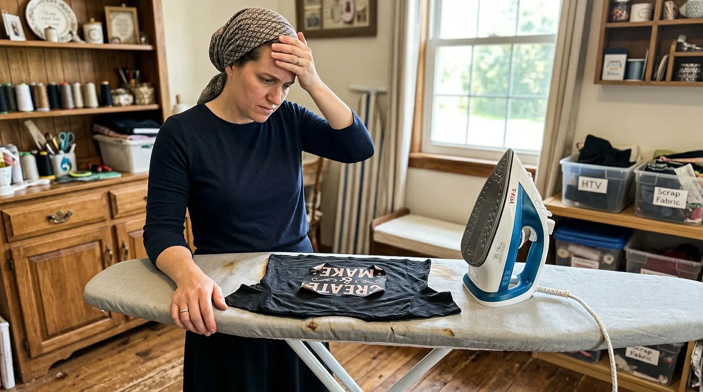 Crafter pressing vinyl with a household iron