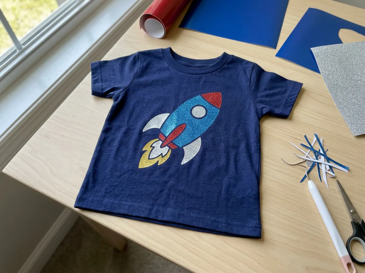 Iron-on vinyl design pressed onto a tote bag