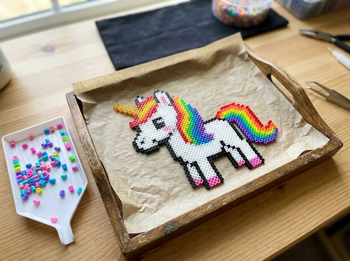 Perler beads fused into a solid panel