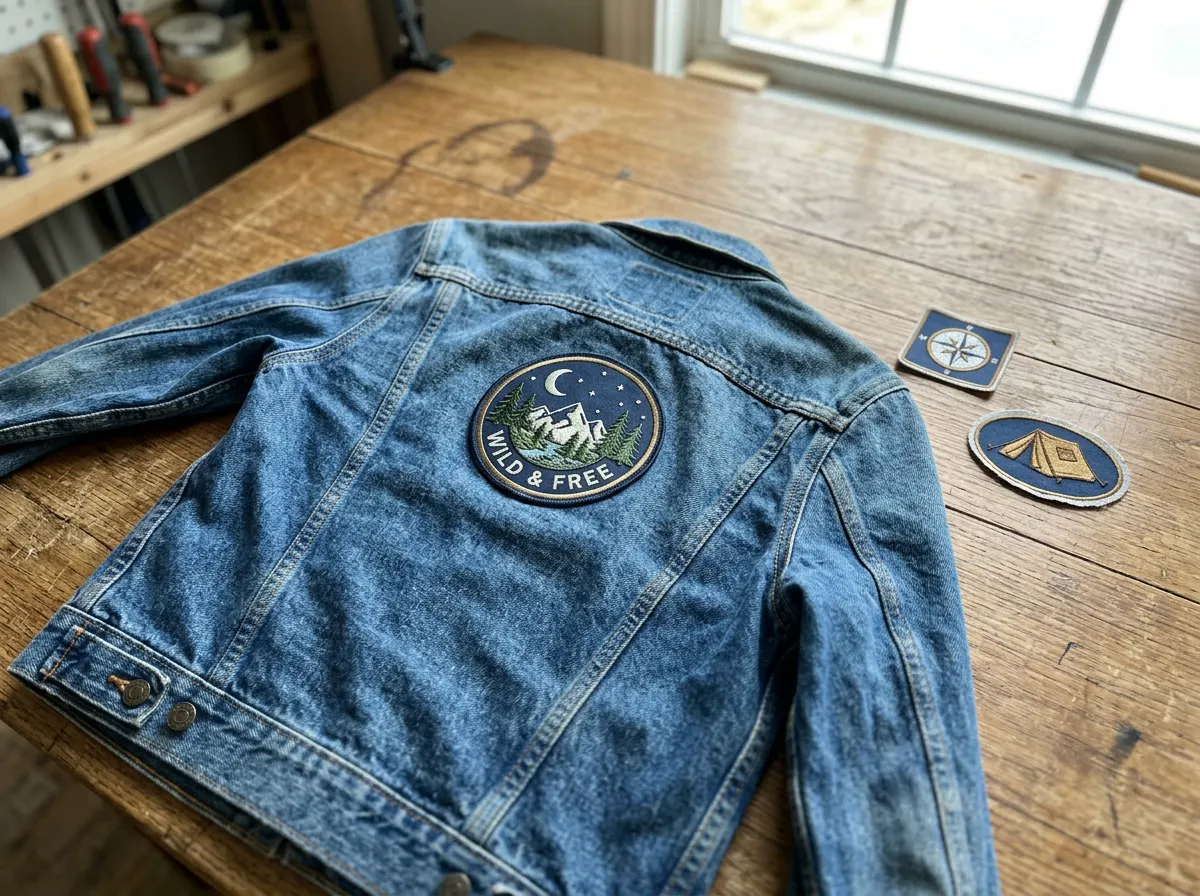 Patch being pressed onto a jacket