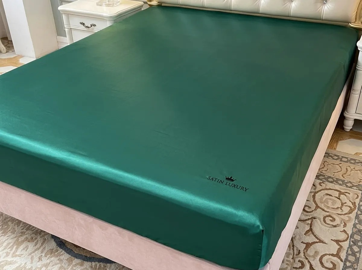 A hand gliding across the smooth emerald satin surface