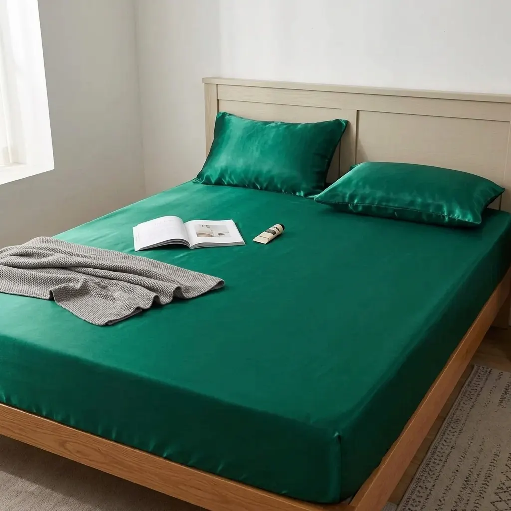 Customer's emerald satin bed