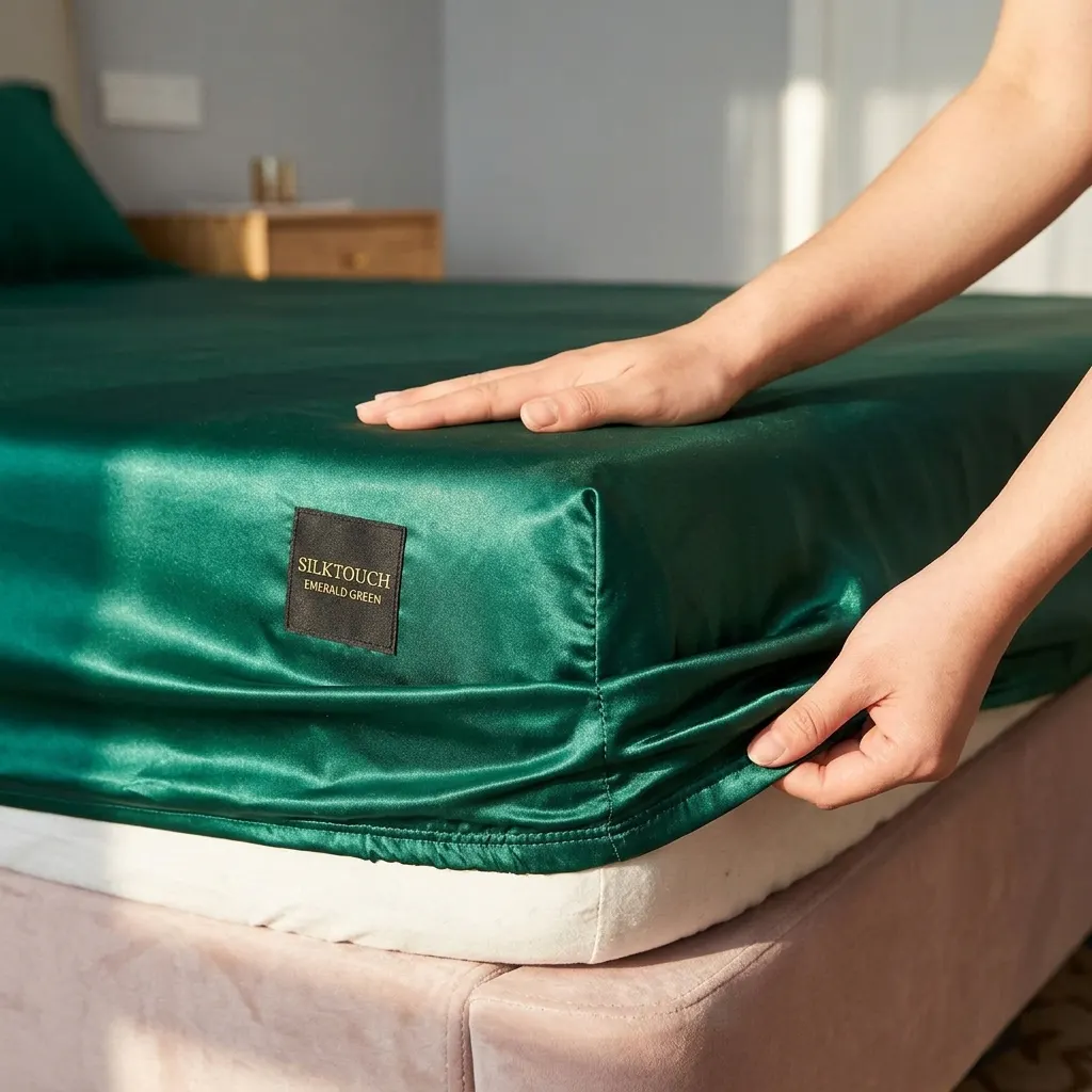 Customer's emerald satin bed