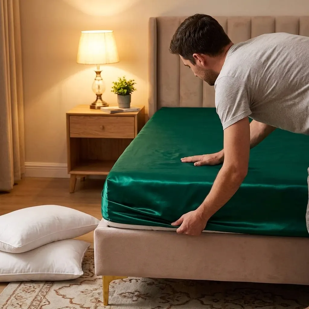 Customer's emerald satin bed