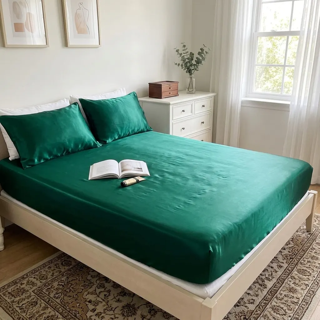 Customer's emerald satin bed