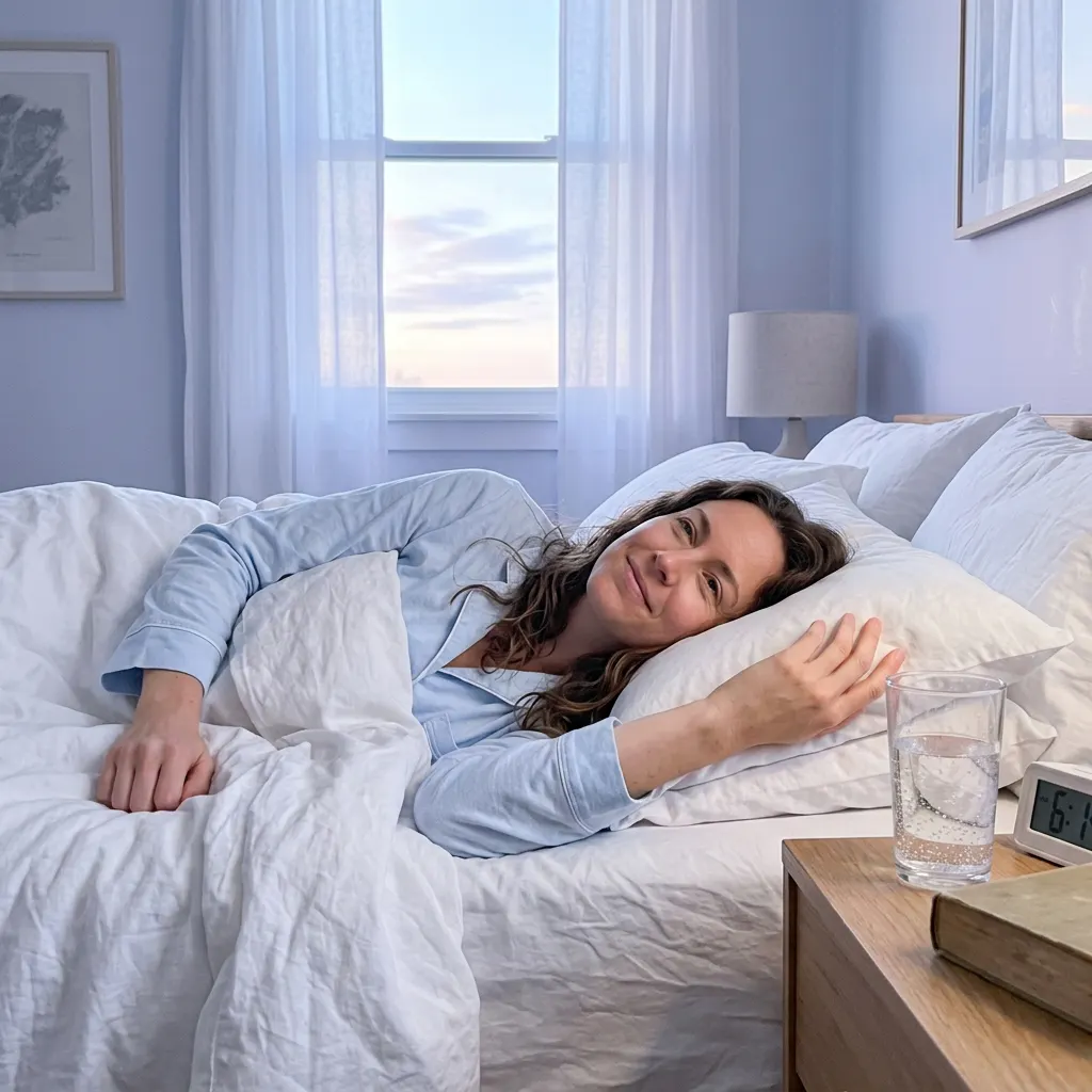 Person placing a melatonin sleep strip on their tongue at bedtime
