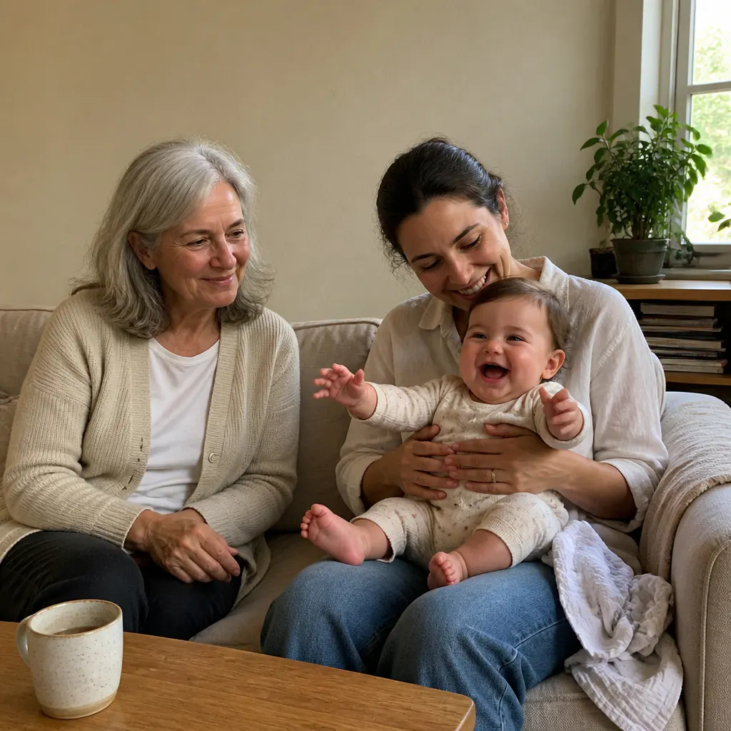 A baby delighting in the gift as the elephant flaps its ears