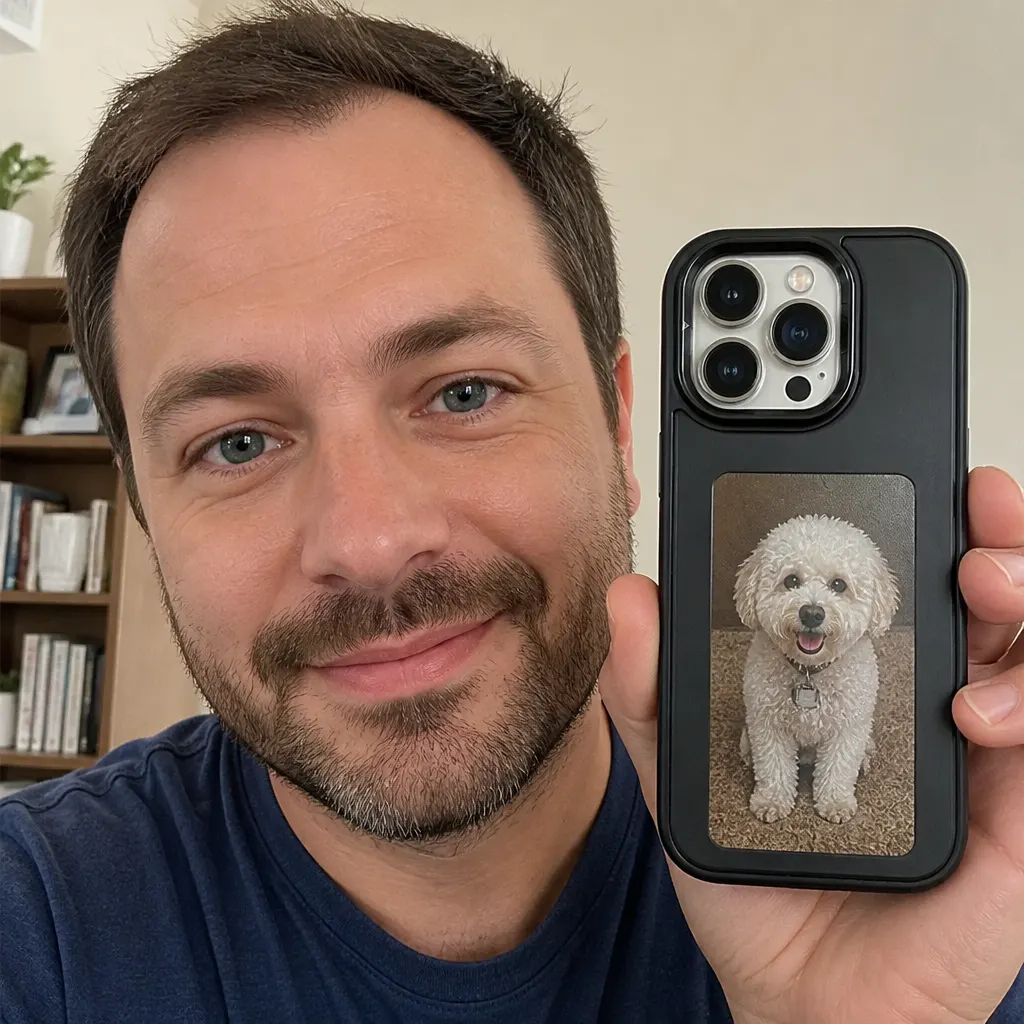 Customer photo of the e-ink phone case