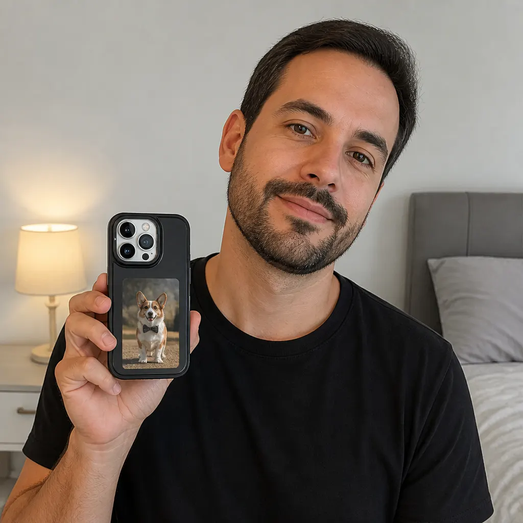 Customer photo of the e-ink phone case