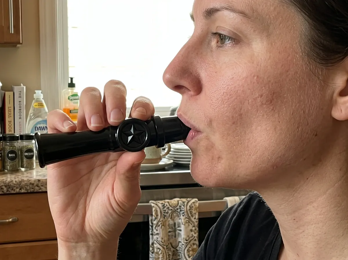 Person humming into the Zobo Kazoo