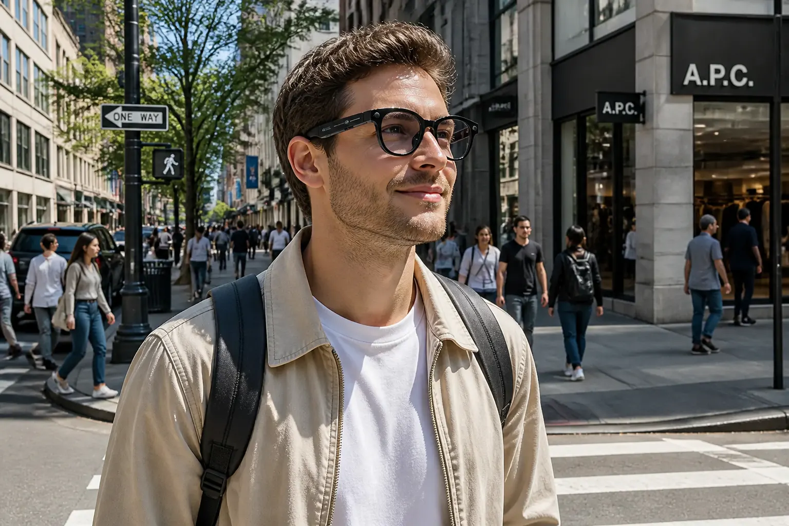 Person wearing the smart glasses in everyday life