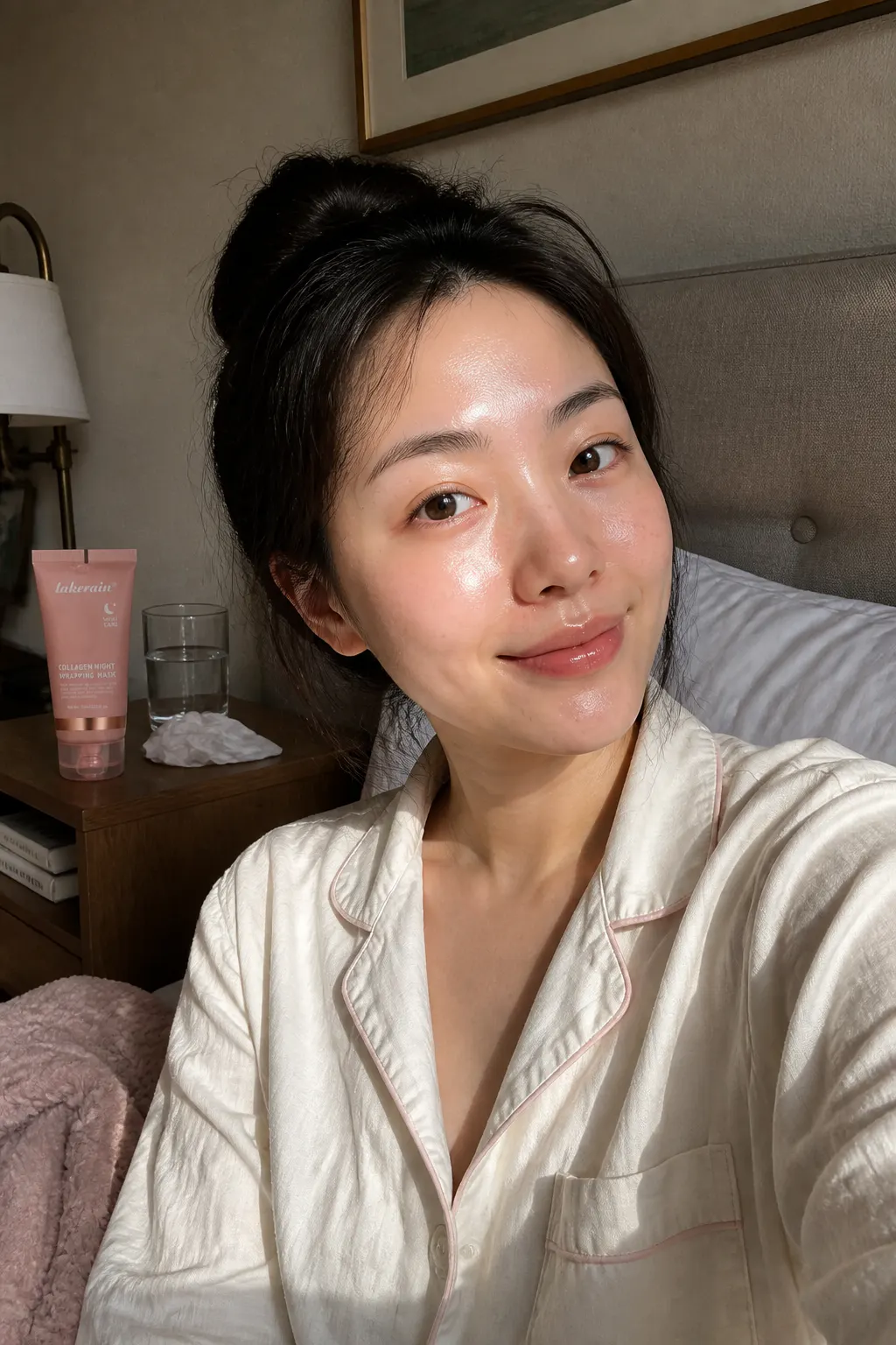 Clear overnight collagen film peeling off dewy morning skin